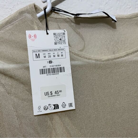 Zara Long Sleeve Sheer cream  Dress size M - Picture 3 of 7